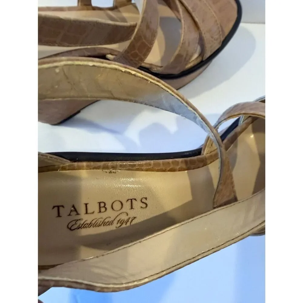 Talbots Beige Croc-Embossed Wedge Sandals